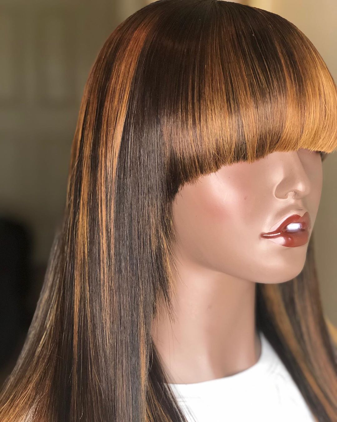 Super Fashion Colorful 13*4 Lace Frontal Straight Human Hair Wigs With Bangs The Same As The Hairstyle In The Picture - Rose Hair