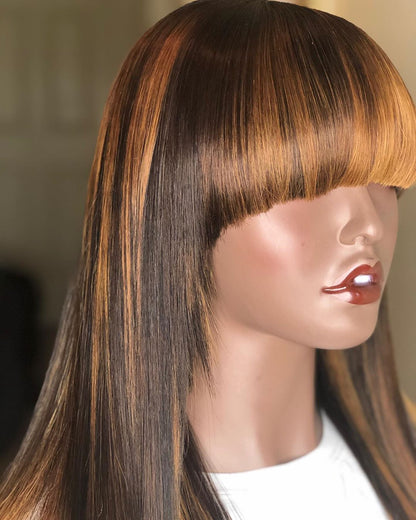 Super Fashion Colorful 13*4 Lace Frontal Straight Human Hair Wigs With Bangs The Same As The Hairstyle In The Picture - Rose Hair