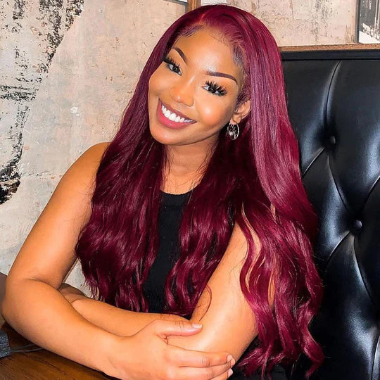 99J Colored Wigs 5x5 Lace Closure Wig Straight Body Wave Human Hair For Women