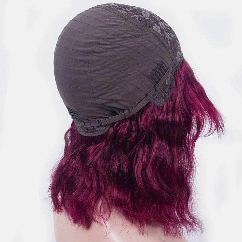 Rose Hair 99J Colored Wigs Loose Deep Wave Machine Made Bob Wig With Bangs