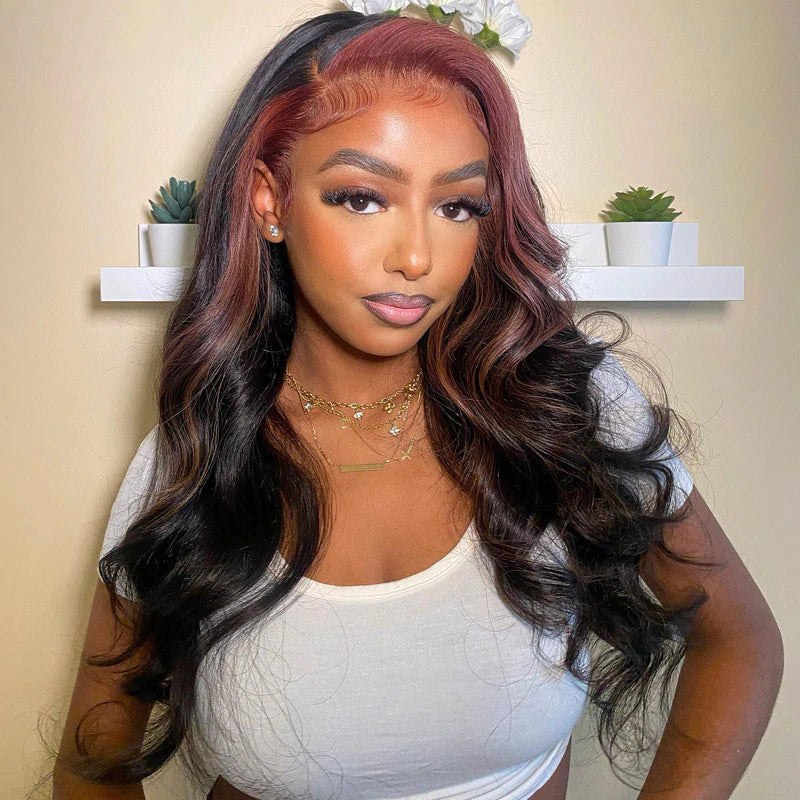 Dry Rose Highlight Ombre Color Wig 13x4 Transparent Lace Frontal Wig Body Wave Pre Plucked With Baby Hair