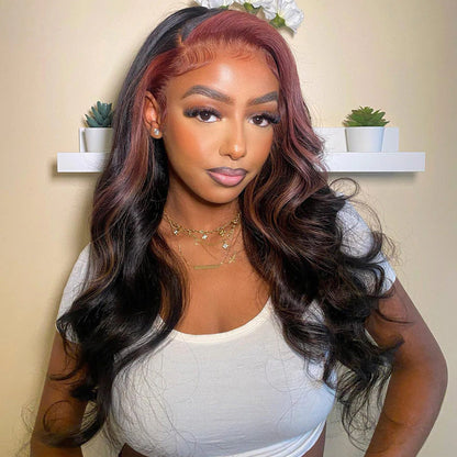 Dry Rose Highlight Ombre Color Wig 13x4 Transparent Lace Frontal Wig Body Wave Pre Plucked With Baby Hair
