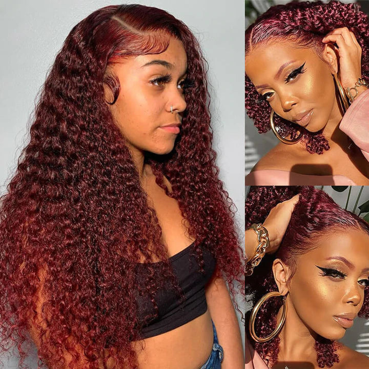 Rose Hair Warm Look Friendly Dark Roots Ombre Burgundy Romatic Wave Lace Frontal Wig
