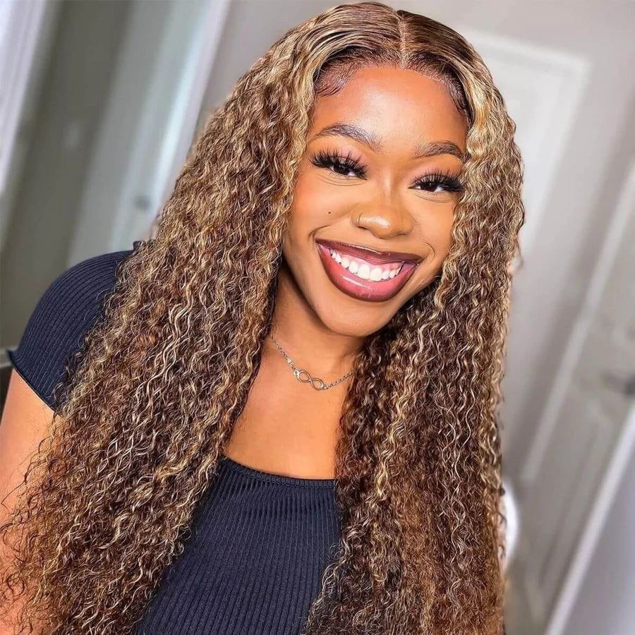 Celebrity Style 200% Density Highlight Ombre Curly 13x4 Lace Frontal Wig