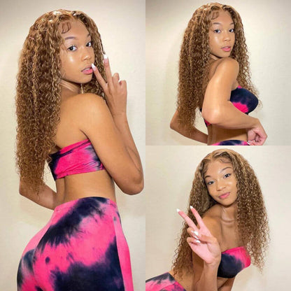 Celebrity Style 200% Density Highlight Ombre Curly 13x4 Lace Frontal Wig