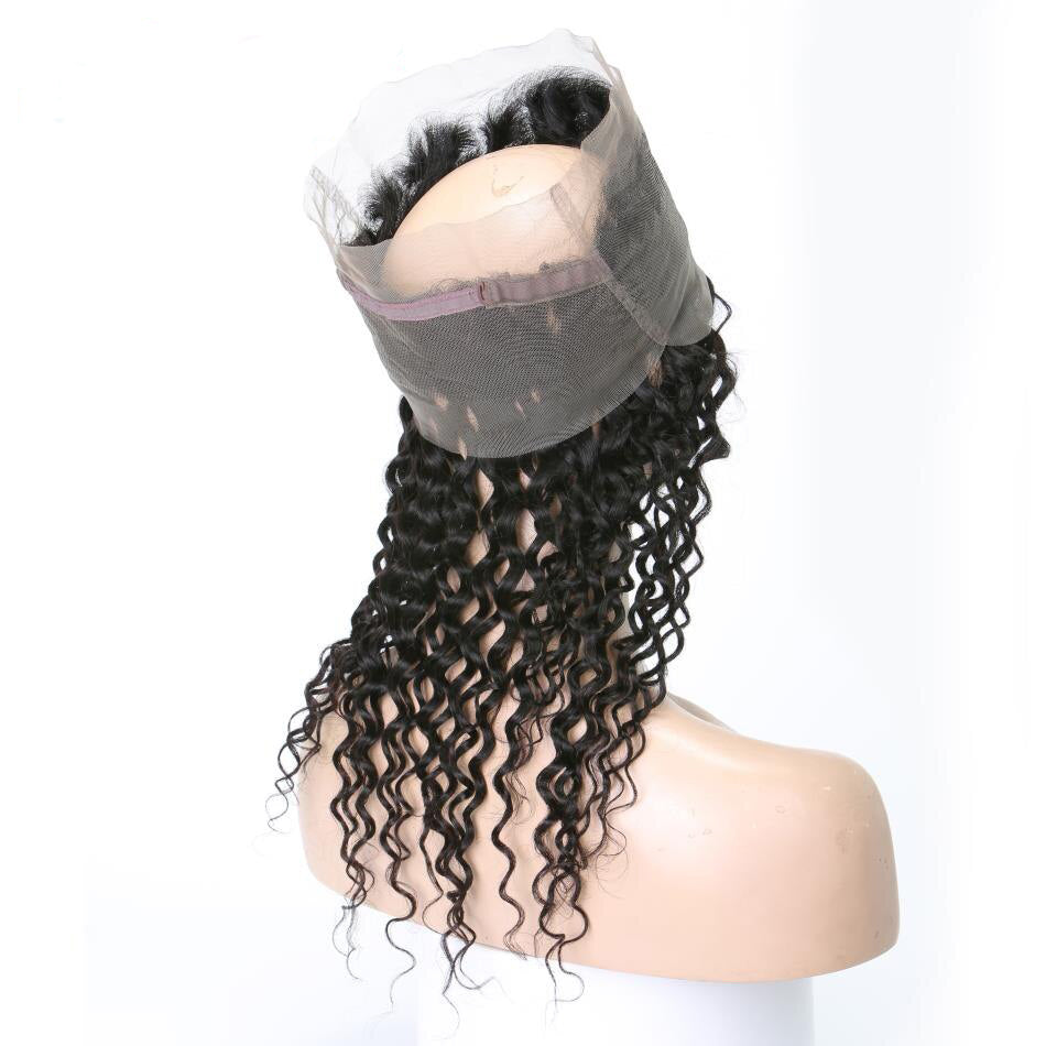 10A Grade 3 Bundles Brazilian Virgin Hair With 1 PCS Per Plucked 360 Lace Frontal Water Wave - Rose Hair