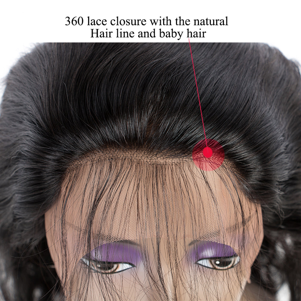 10A Grade 3 Bundles Brazilian Body Wave Virgin Hair With 1 PCS Per Plucked 360 Lace Frontal - Rose Hair