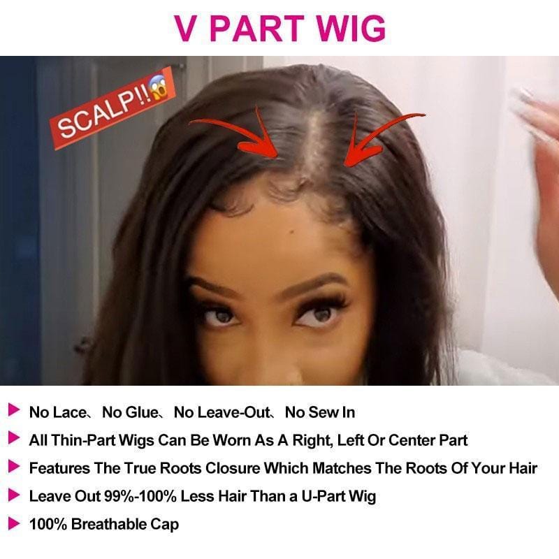 Straight Hair V Part Wigs No Leave Out Natural Scalp Protective Wigs Beginner Friendly