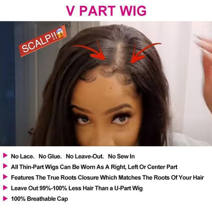 Straight Hair V Part Wigs No Leave Out Natural Scalp Protective Wigs Beginner Friendly