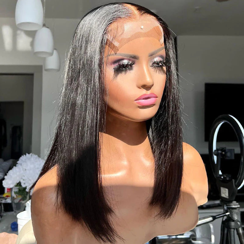 Rose Hair 5x5 Invisible HD Lace Closure Short Bob Wigs 150% Density Virgin Human Hair Silky Straight