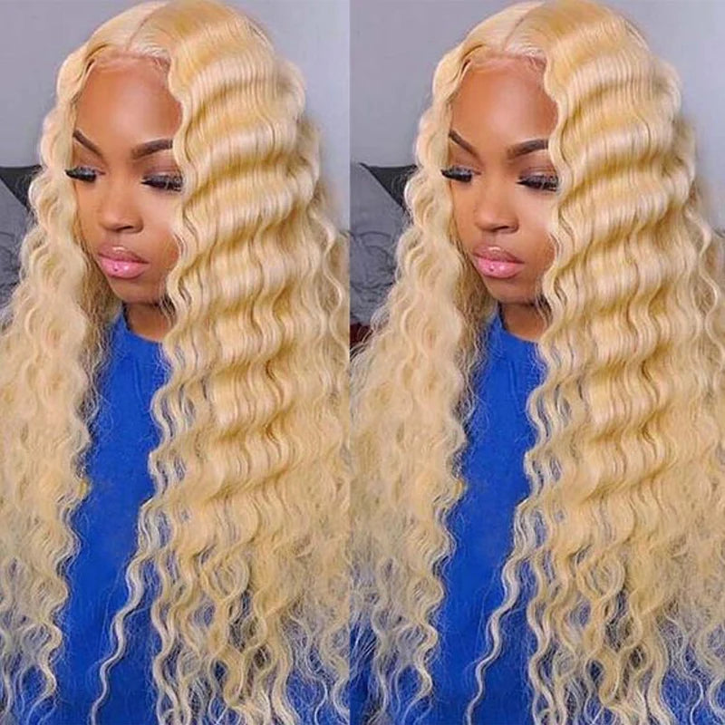 Rose Hair 13x4 Lace Frontal Wigs 613 Blonde Deep Wave Virgin Human Hair