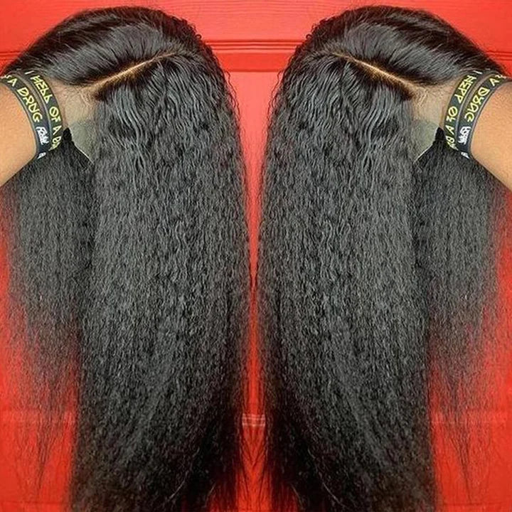 Kinky Straight 13x4 Lace Front Wigs Human Hair Natural Black 180% Density