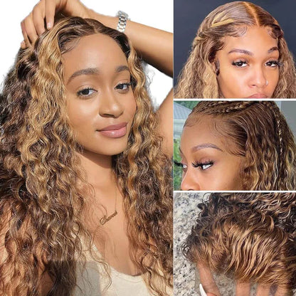 Celebrity Style 200% Density Highlight Ombre Curly 13x4 Lace Frontal Wig