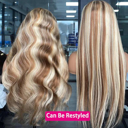 P4/27/613 Ombre Colored Highlight Human Hair Wig 13x4 HD Straight Lace Front Wigs