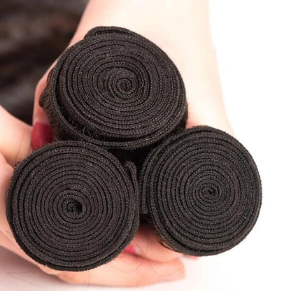 10A Grade 3 Bundles Brazilian Water Wave Virgin Hair with 1 PCS Per Plucked 4*4 Lace Closure - Rose Hair