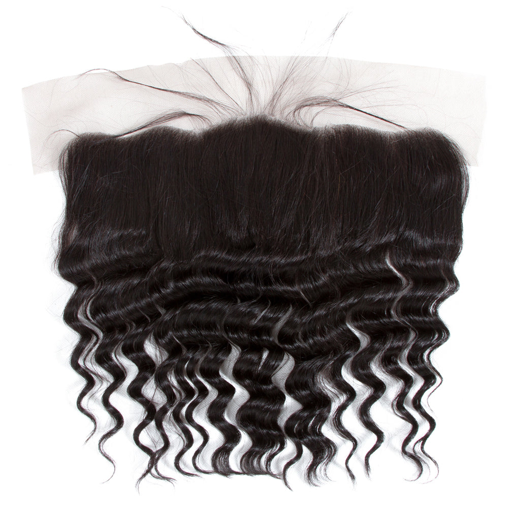 1PCS Brazilian Virgin Deep Wave Pre Plucked 13x4 Lace Frontal - Rose Hair