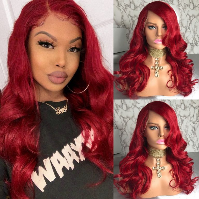 13x6 Lace Front Wigs Redwine Color Body Wave Human Hair Lace Wigs
