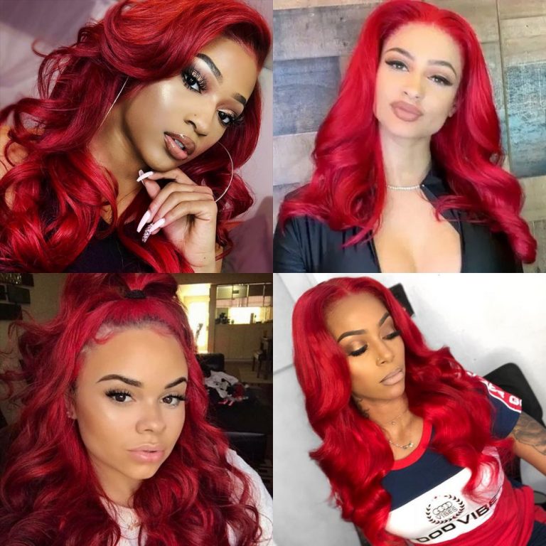13x6 Lace Front Wigs Redwine Color Body Wave Human Hair Lace Wigs