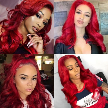 13x6 Lace Front Wigs Redwine Color Body Wave Human Hair Lace Wigs