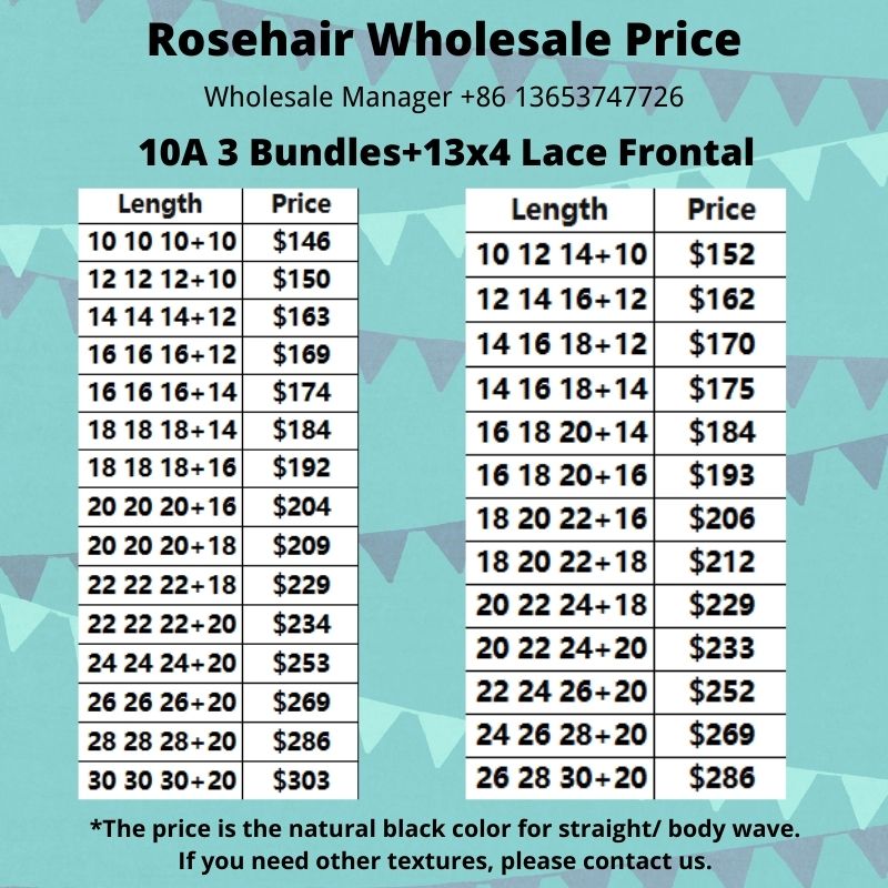 Rose Hair 10A Grade 3pcs Hair Bundles with 13x4 Lace Frontal Wholesale Package Deal Free Shipping
