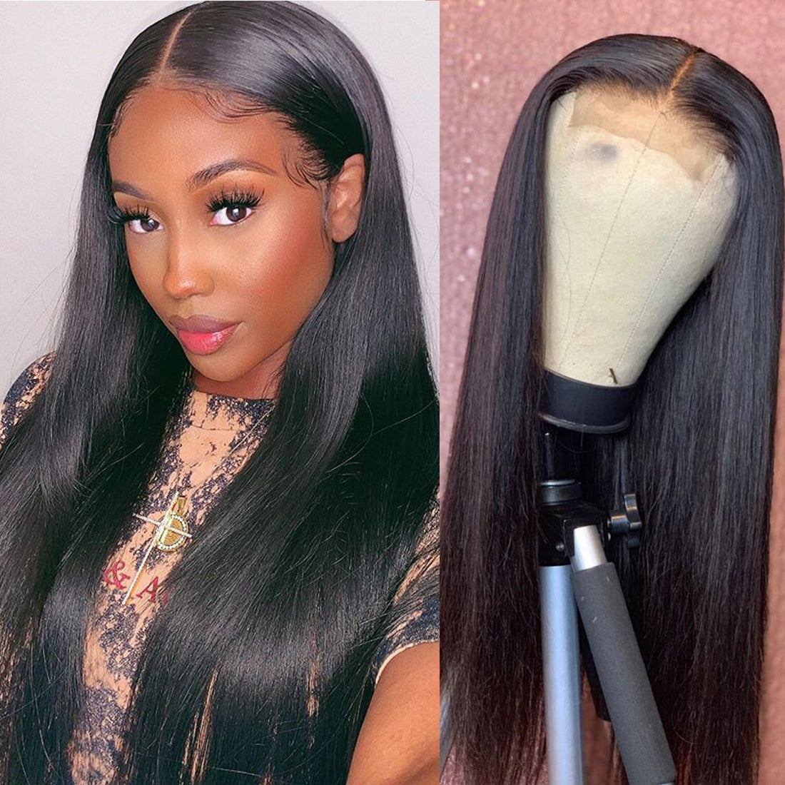 Cardi B Style Natural Black Straight 4*4 Closure Lace Wig