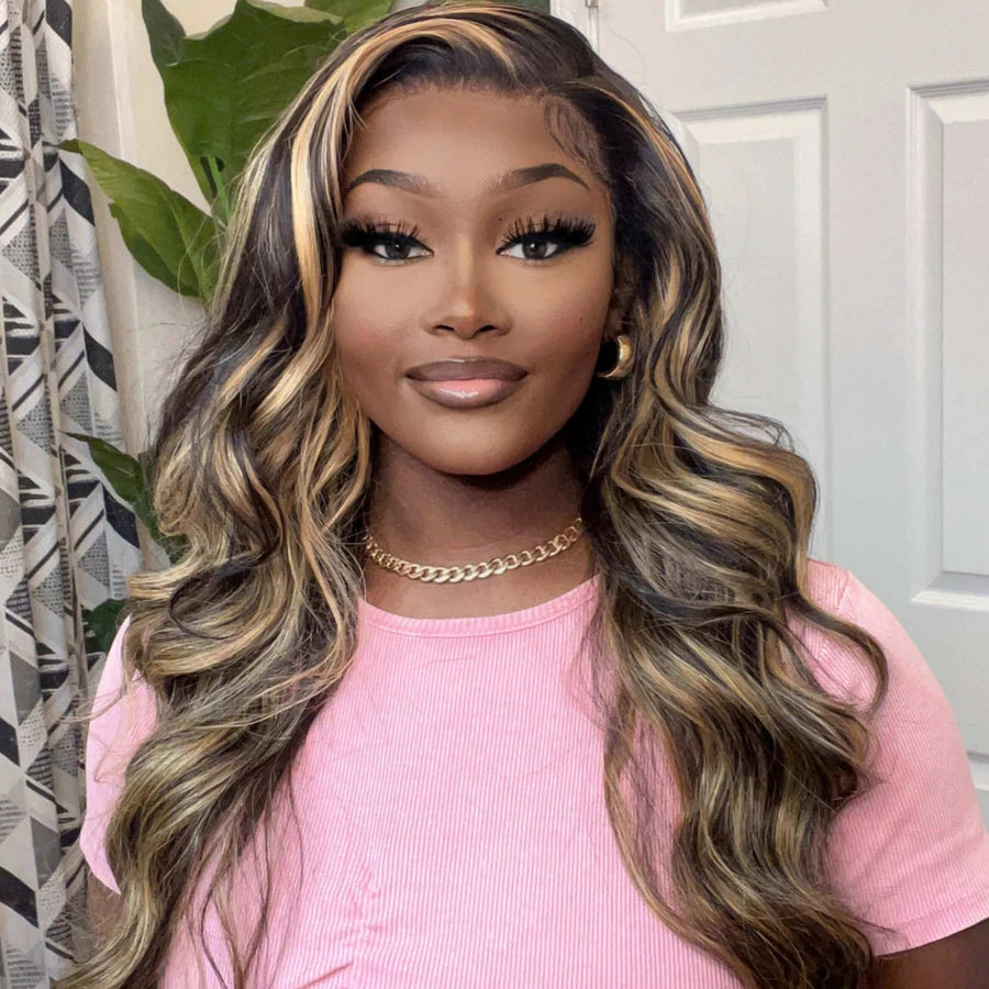 Balayage Highlight Color 13*4 HD Lace Wigs Free Part Body Wave 180% Density For Women