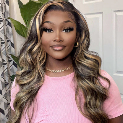 Balayage Highlight Color 13*4 HD Lace Wigs Free Part Body Wave 180% Density For Women