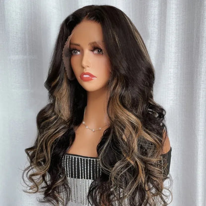 Chocolate Brown With Peek A Boo Blonde Highlights 13x4 Lace Front Loose Wave Wig