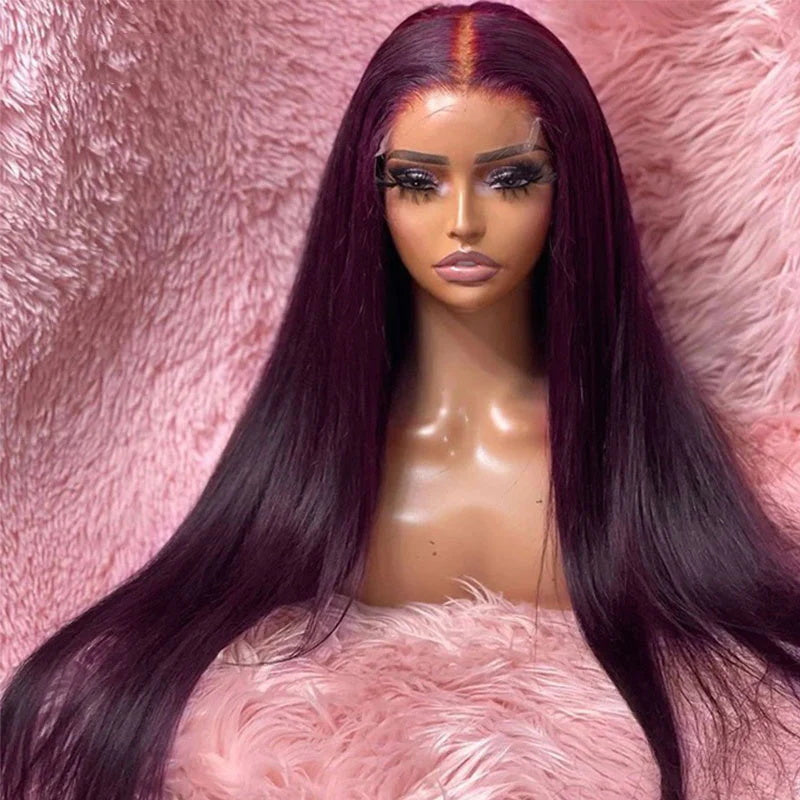 Dark Purple Plum Color Wigs Straight 5x5/13x4 Transparent Lace Frontal Wigs Human Hair Wigs Preplucked
