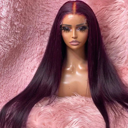 Dark Purple Plum Color Wigs Straight 5x5/13x4 Transparent Lace Frontal Wigs Human Hair Wigs Preplucked