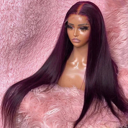 Dark Purple Plum Color Wigs Straight 5x5/13x4 Transparent Lace Frontal Wigs Human Hair Wigs Preplucked