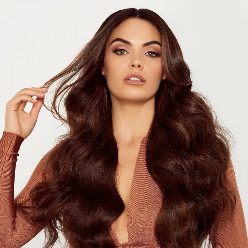 Reddish Brown Body Wave Human Hair V Part Wig With Dark Roots For Dark Skins