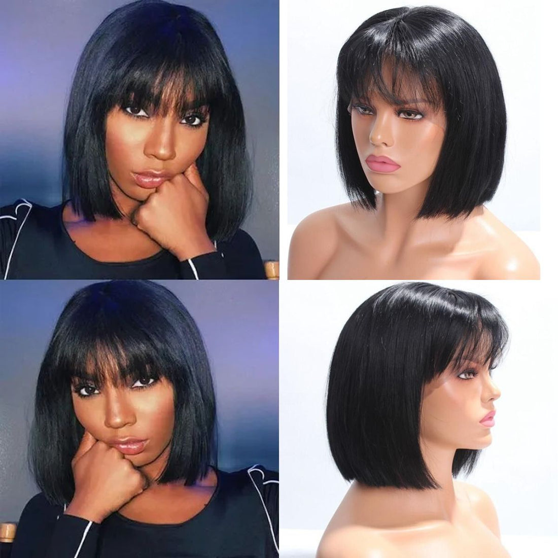 13x4 Bob Lace Front Wig 100% Human Virgin Hair Lace Wig with Bangs - Rose Hair