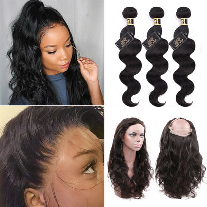 10A Grade 3 Bundles Brazilian Body Wave Virgin Hair With 1 PCS Per Plucked 360 Lace Frontal - Rose Hair
