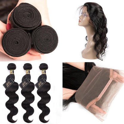 10A Grade 3 Bundles Brazilian Body Wave Virgin Hair With 1 PCS Per Plucked 360 Lace Frontal - Rose Hair