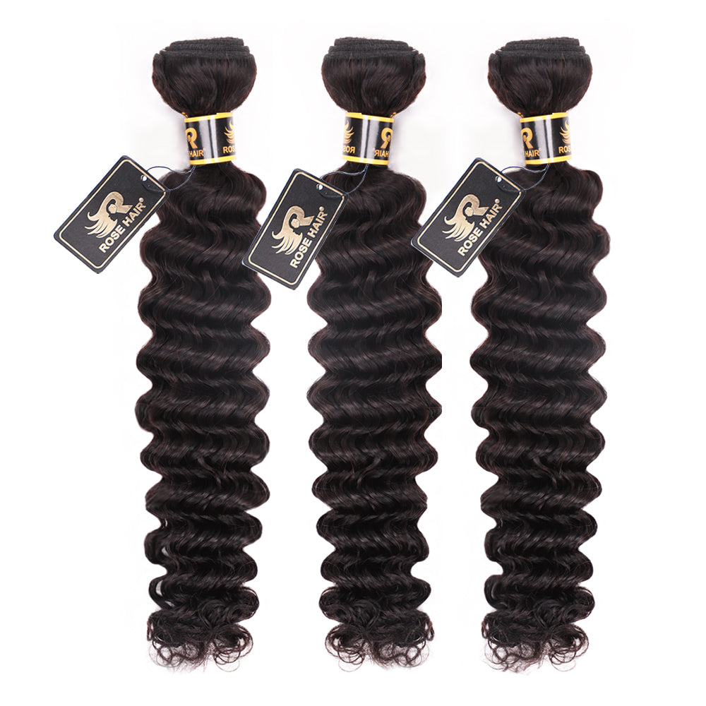 10A Grade 3PCS Deep Wave Best Brazilian Virgin Hair Bundles - Rose Hair