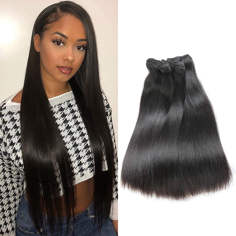 Rosehair 15A Grade Double Drawn Full End Unprocessed 3 Bundles Straight Brazilian Hair Natural Black - Rose Hair