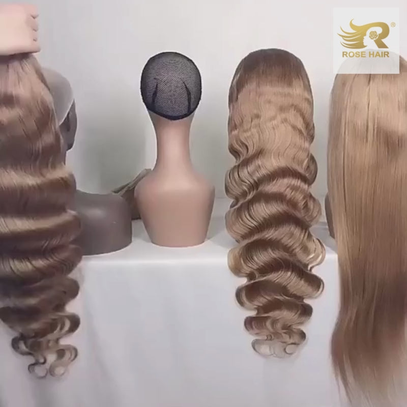 Rose Hair Loose Wave 13x6 HD Lace Front Wig Ombre Brown Highlight Color Flash Sale