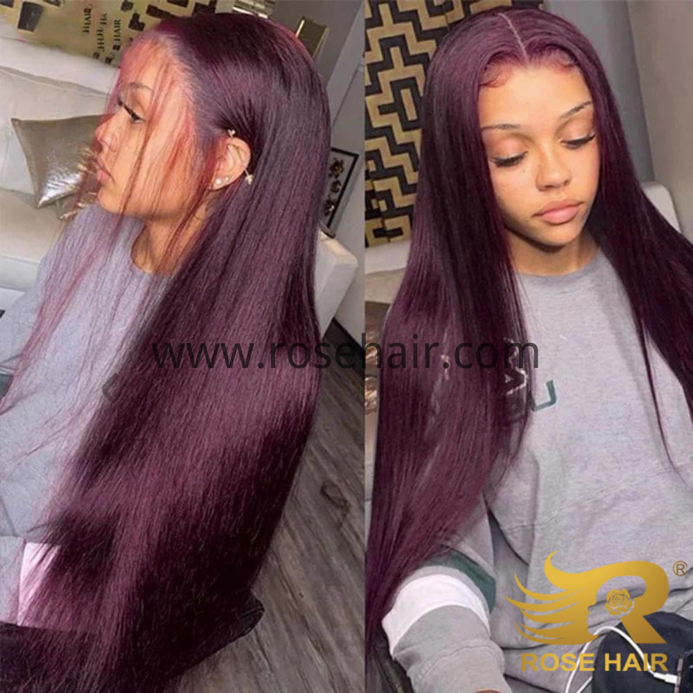 Dark Purple Plum Color Wigs Straight 5x5/13x4 Transparent Lace Frontal Wigs Human Hair Wigs Preplucked