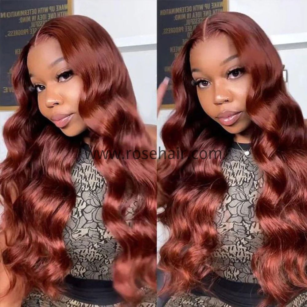 Rose Hair Reddish Brown Color Body Wave Hair 5x5 13x4 HD Lace Wigs 180% Density