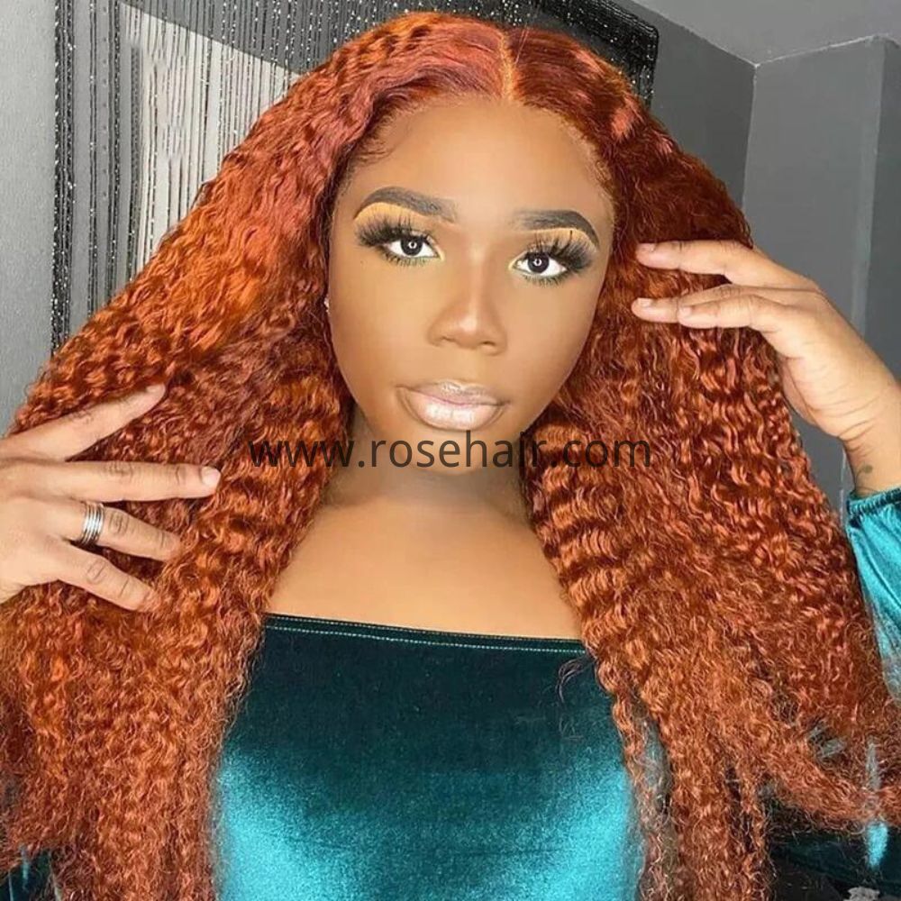 Fashion Ginger Orange Color Deep Curly 13x6 Transparent Lace Frontal Wigs 180% Density