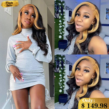 Skunk Stripe Wig Body Wave Wig Highlight Tl27 Ombre Color 13x4 HD Lace Front Wig 100% Virgin Human Hair Wig Rosehair