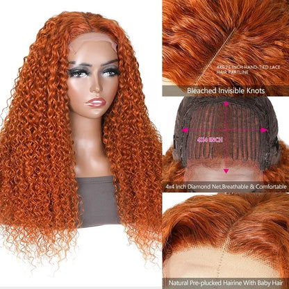 Rose Hair Ginger Color Jerry Curly T Part Wig Human Hair Wig