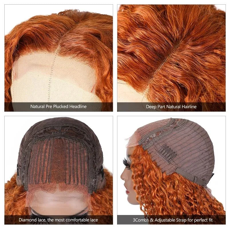 Rose Hair Ginger Color Jerry Curly T Part Wig Human Hair Wig