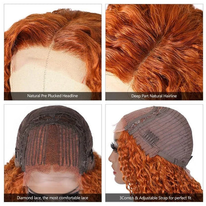 Rose Hair Ginger Color Jerry Curly T Part Wig Human Hair Wig