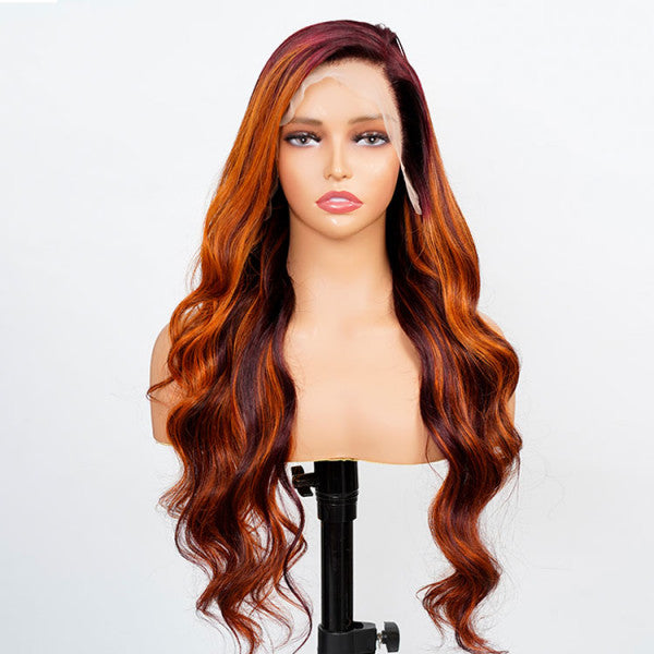 Rose Hair Orange Highlights On Brown Hair For Sale Body Wave 13x4 Lace Front Human Hair Wig