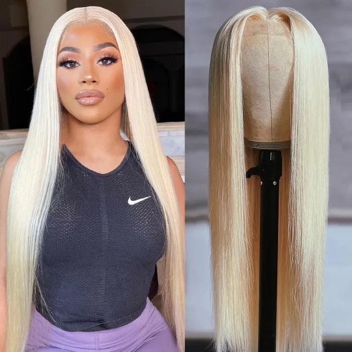 Rose Hair Glueless 613 Blonde 13x4 HD Lace Frontal Straight Wig With Natural Hairline