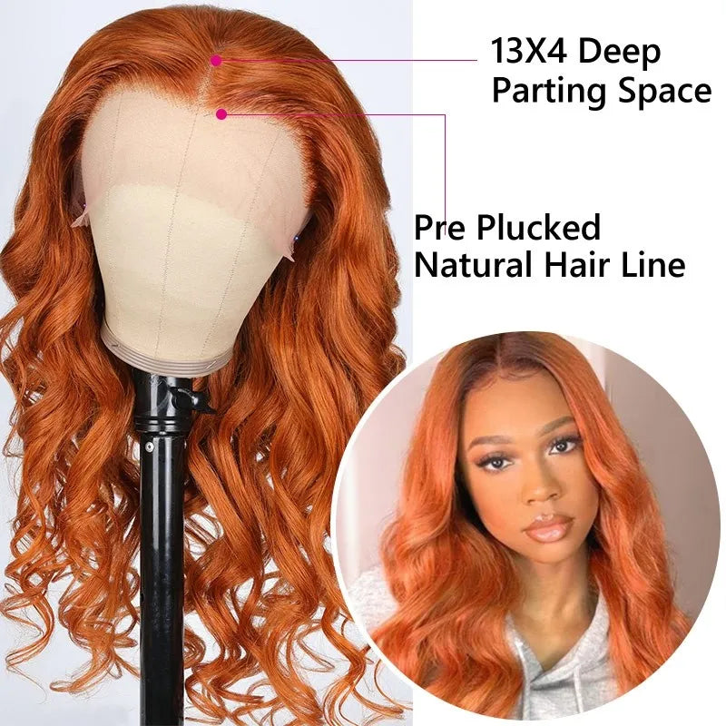 Rose Hair Ginger Color Body Wave 13x4 Lace Front Wig With Baby Hair Human Hair Wig For Women