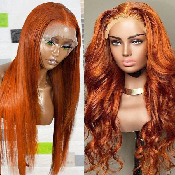 Ginger Orange Colored 13x4 HD Lace Front Wig Human Hair Wigs With Baby Hair
