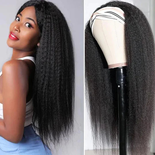 Rose Hair Virgin Human Hair Headband Wig Kinky Straight Hair Wigs Half Wig 150% Density